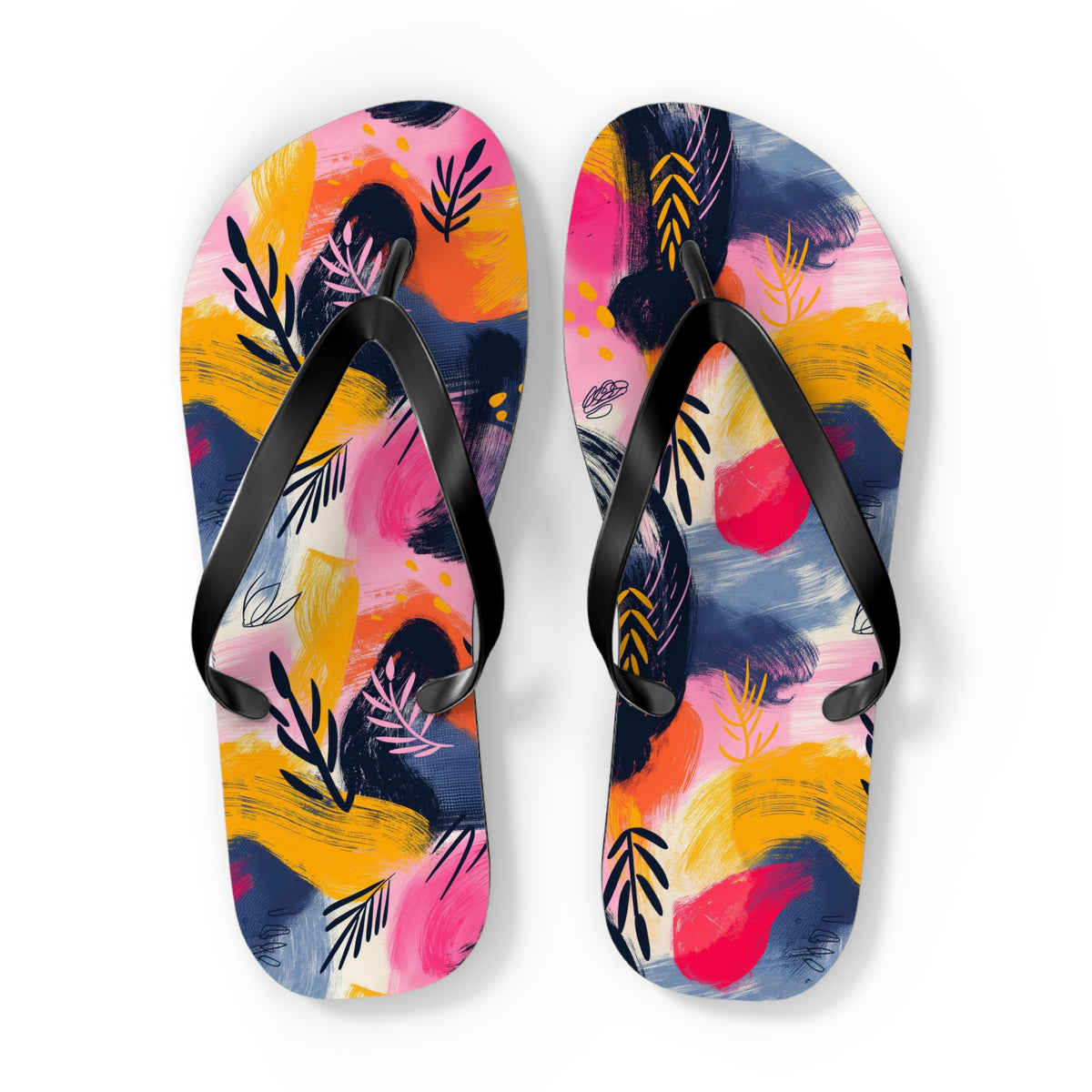 Abstract Color Splash Flip Flops — Artistic Beach Sandals with Bold Brushstroke Print