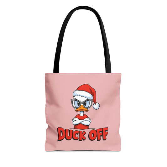 "Duck Off" Grumpy Santa Duck Funny Christmas Polyester Tote Bag