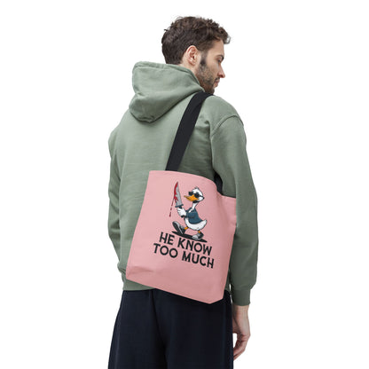 "He Know Too Much" Chaos Duck With Knife Funny Polyester Tote Bag