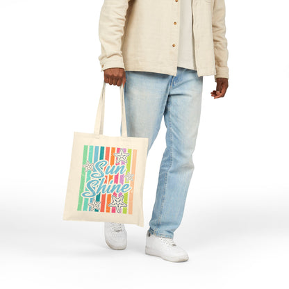 Sun Shine Retro Starfish & Rainbow Stripes Cotton Canvas Tote Bag