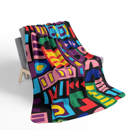 Abstract Geometric Mid-Century Blocks Fleece Sherpa Blanket