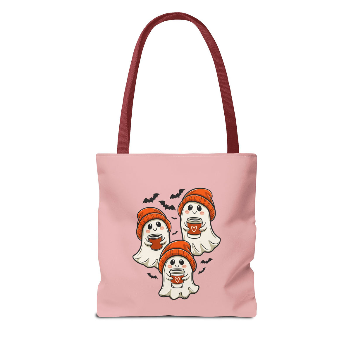 "Spooky Coffee Squad" Cute Ghosts With Beanies Polyester Tote Bag