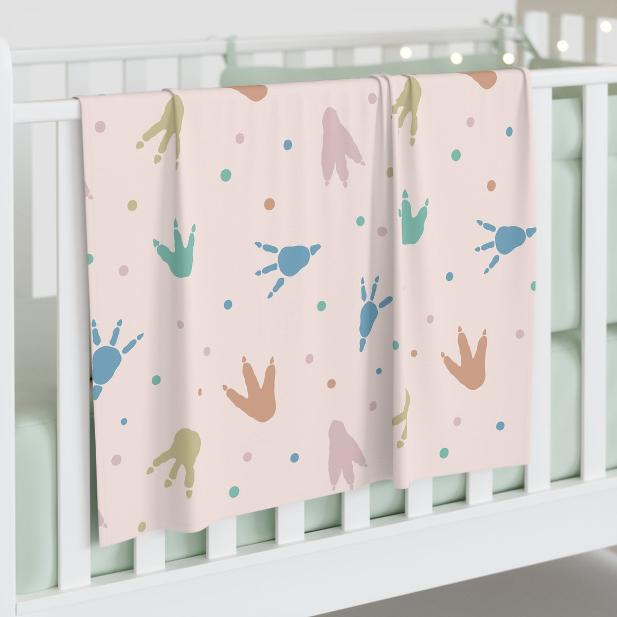 Pastel Dinosaur Footprint Baby Swaddle Blanket – Soft Colorful Dino Wrap