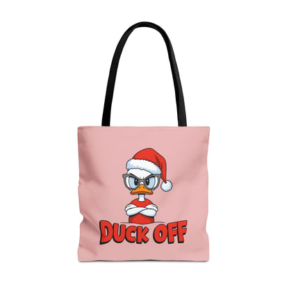 "Duck Off" Grumpy Santa Duck Funny Christmas Polyester Tote Bag