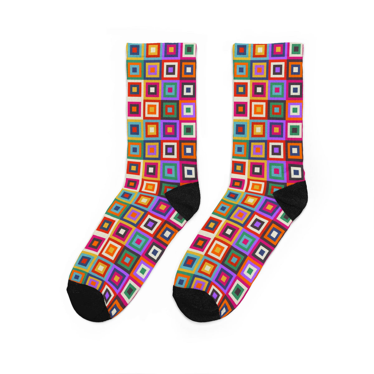 Retro Geometric Multicolor Mosaic Cushioned Crew Socks