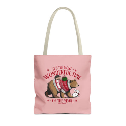 "It's The Most Wonderful Time Of The Year" Woodland Animals Holiday Sweater Polyester Tote Bag