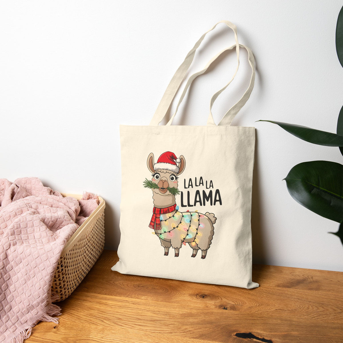 "La La La Llama" Christmas Llama Festive Holiday Cotton Canvas Tote Bag