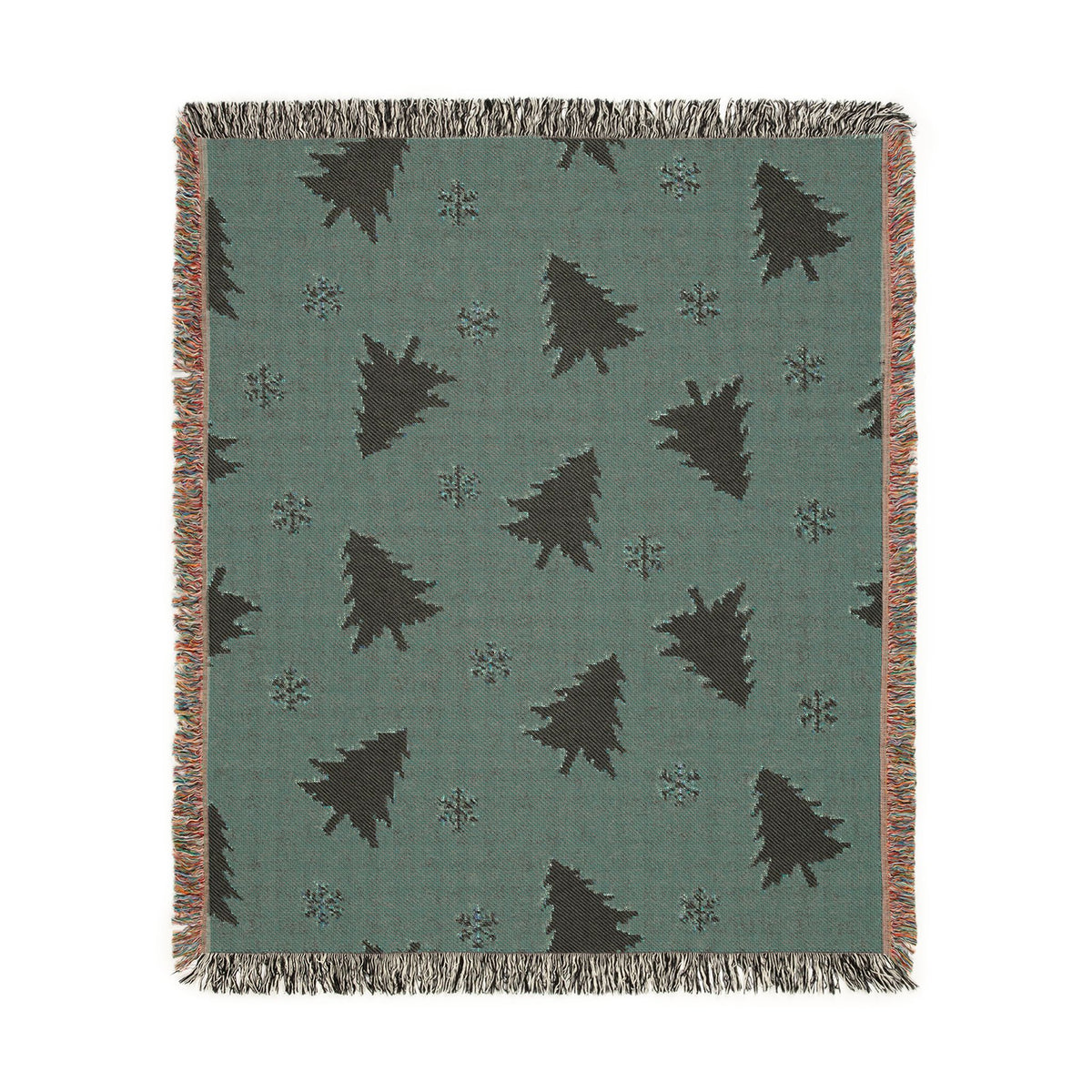 Rustic Pine Tree & Snowflake Woven Holiday Throw Blanket