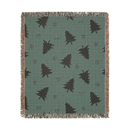 Rustic Pine Tree & Snowflake Woven Holiday Throw Blanket