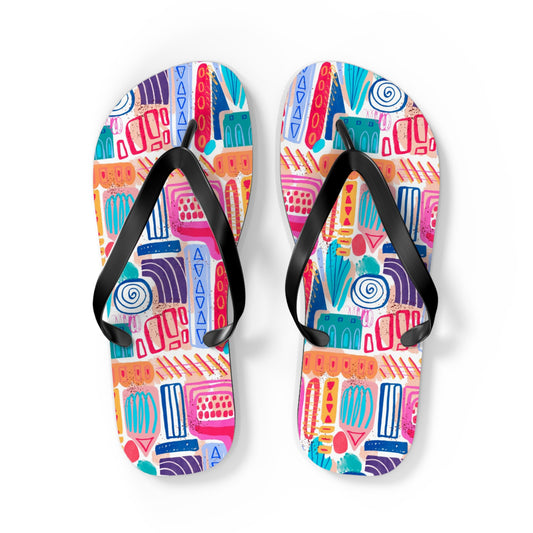 Geometric Abstract Doodle Art Flip Flops — Playful Modern Pattern Summer Sandals