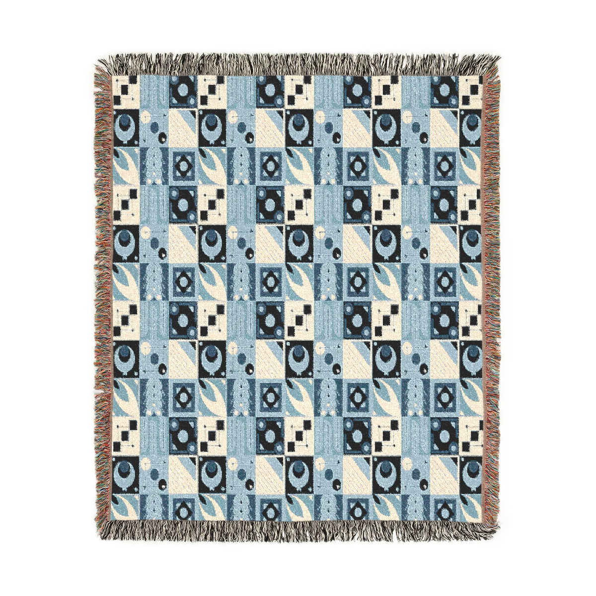 Coastal Geometric Cotton Woven Throw Blanket