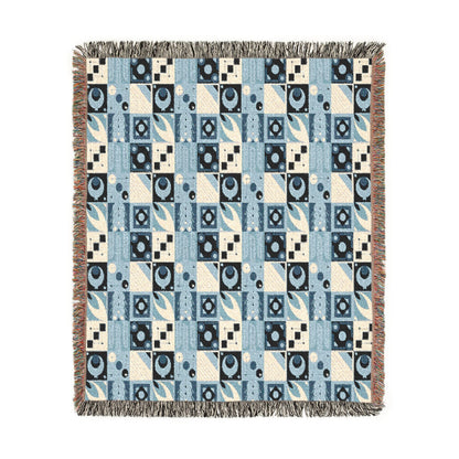 Coastal Geometric Cotton Woven Throw Blanket