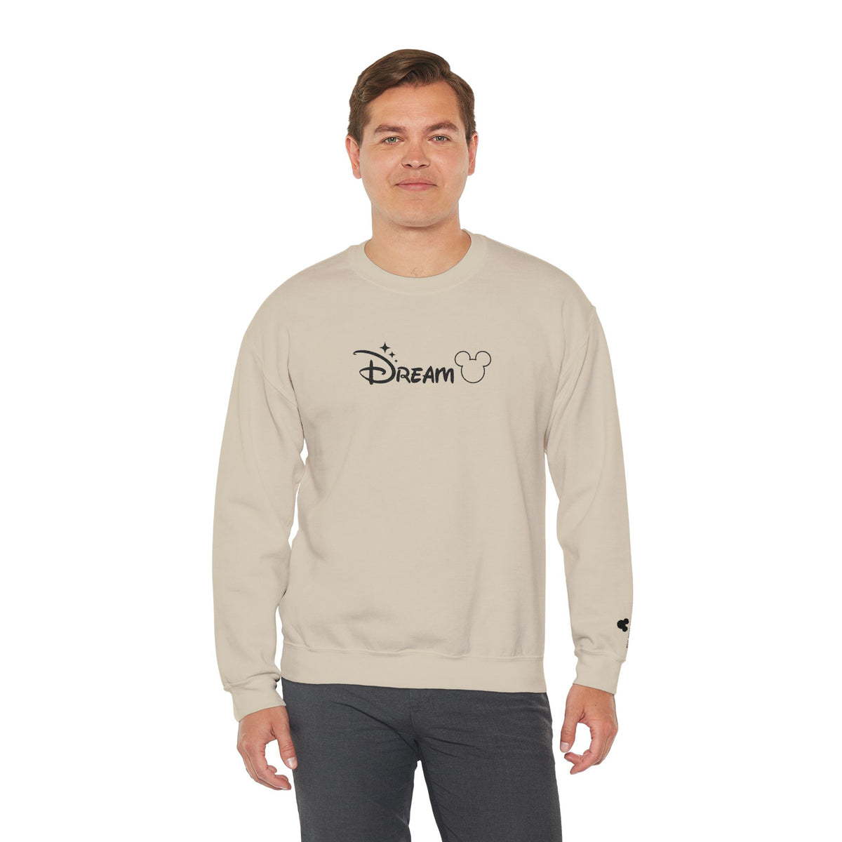 Minimalist Magic Dream Crewneck Sweatshirt — Embroidered Mouse Silhouette & Script