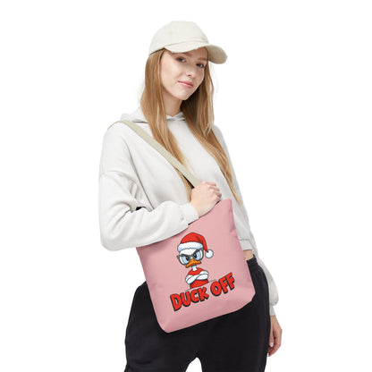 "Duck Off" Grumpy Santa Duck Funny Christmas Polyester Tote Bag
