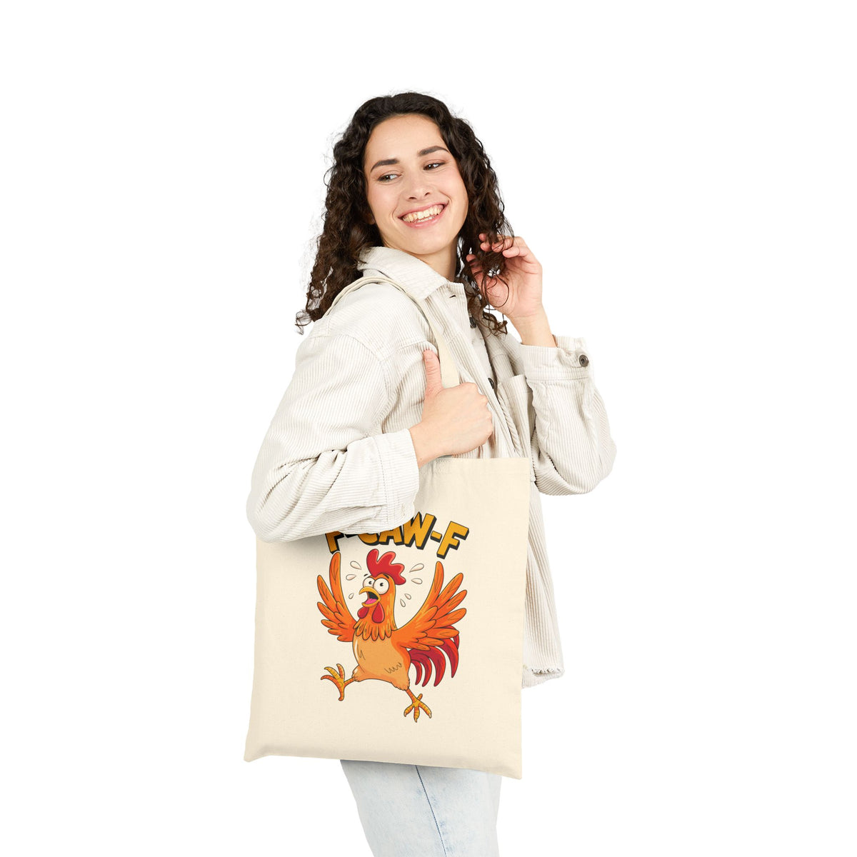"F-CAW-F" Funny Panic Chicken Pun Cotton Canvas Tote Bag