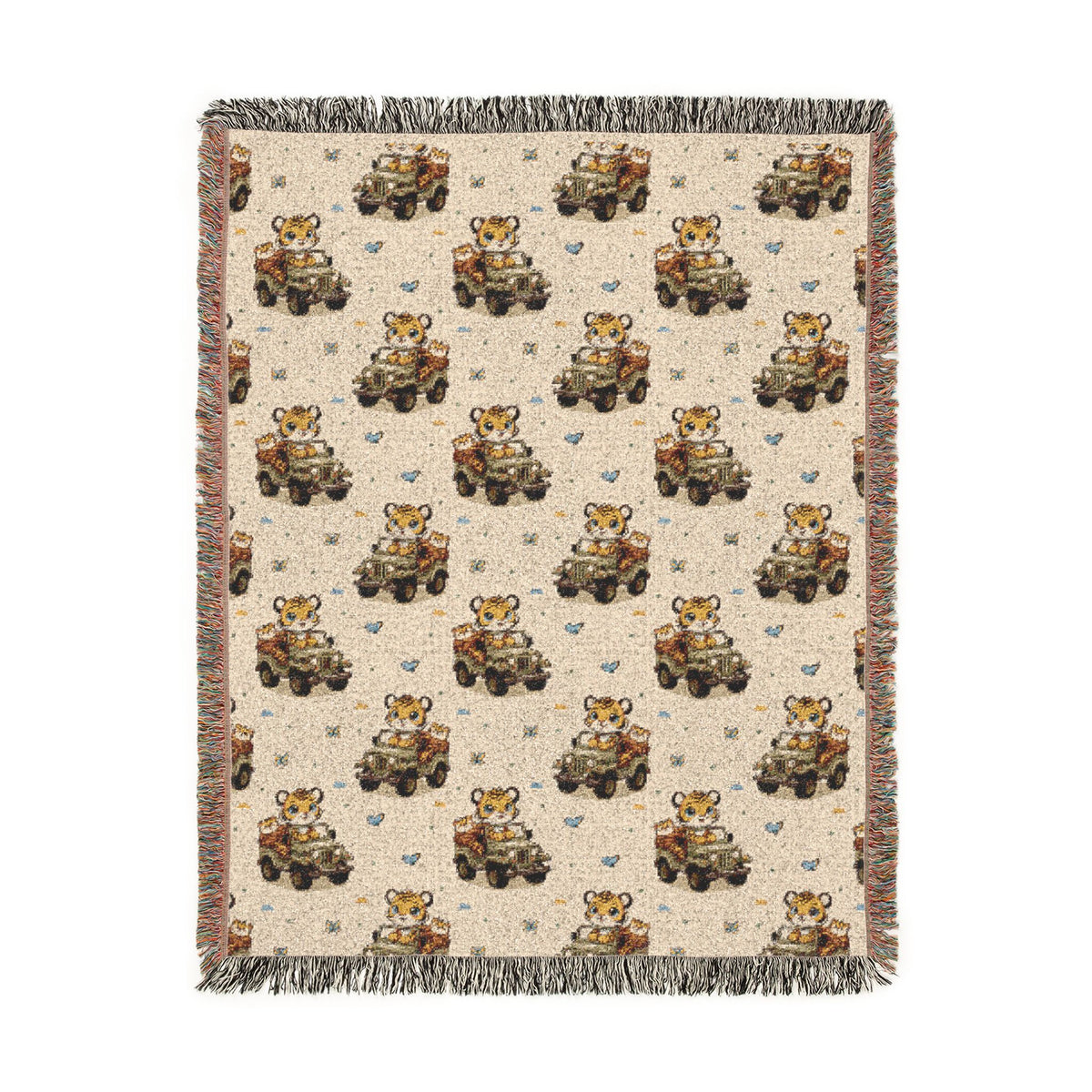 Adventures Safari Tiger Jeeps Woven Throw Blanket