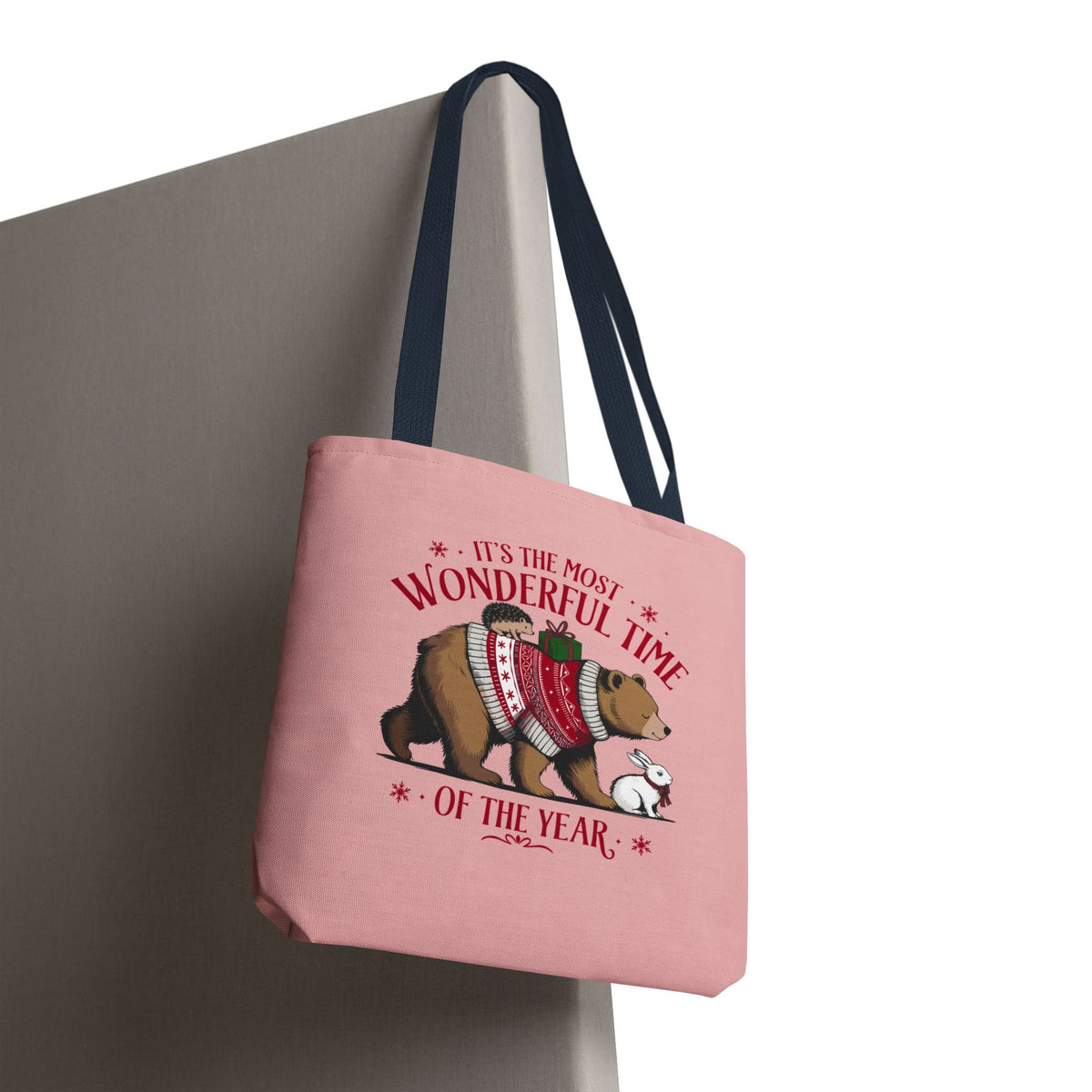 "It's The Most Wonderful Time Of The Year" Woodland Animals Holiday Sweater Polyester Tote Bag