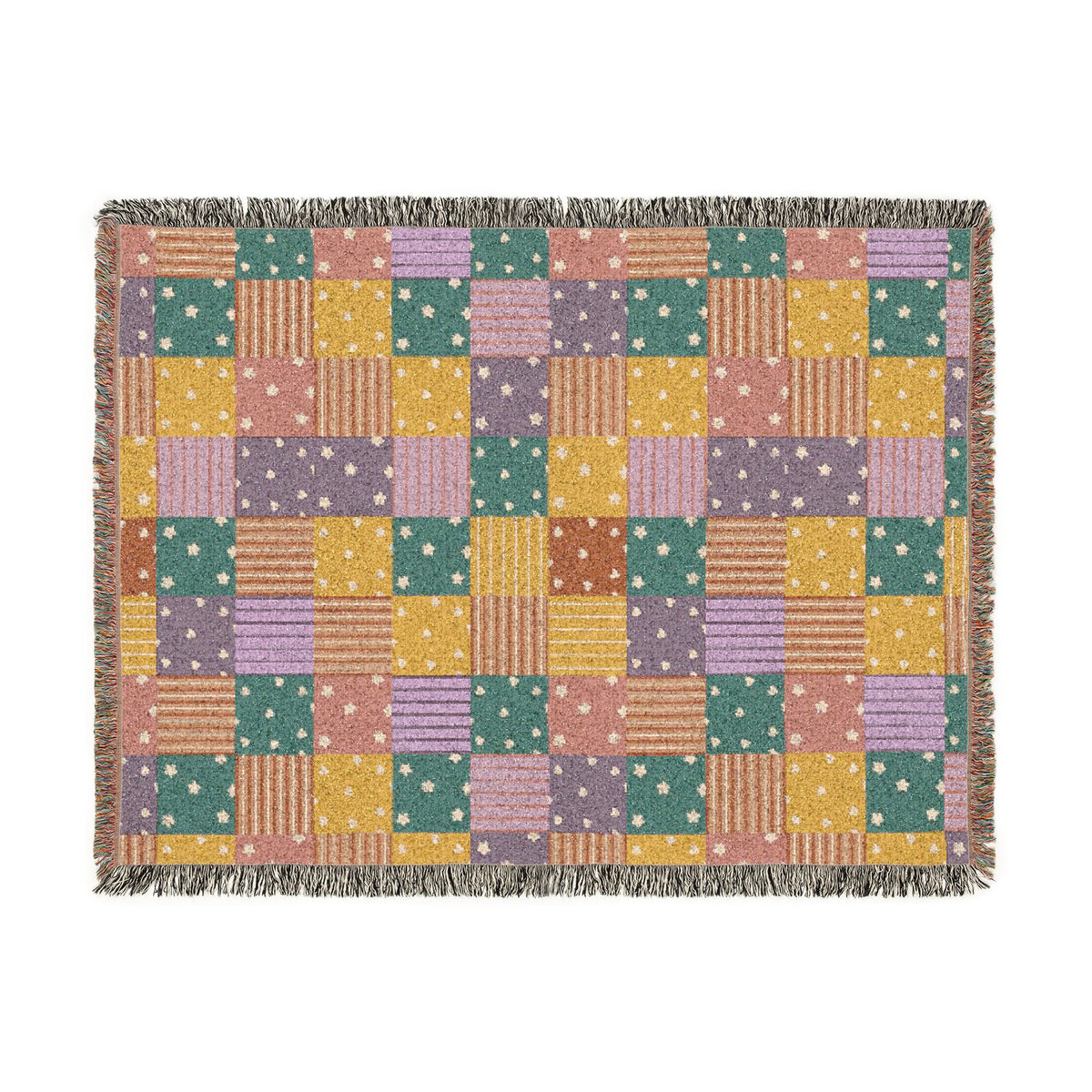 Colorful Patchwork Hearts & Stars Woven Throw Blanket