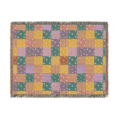 Colorful Patchwork Hearts & Stars Woven Throw Blanket