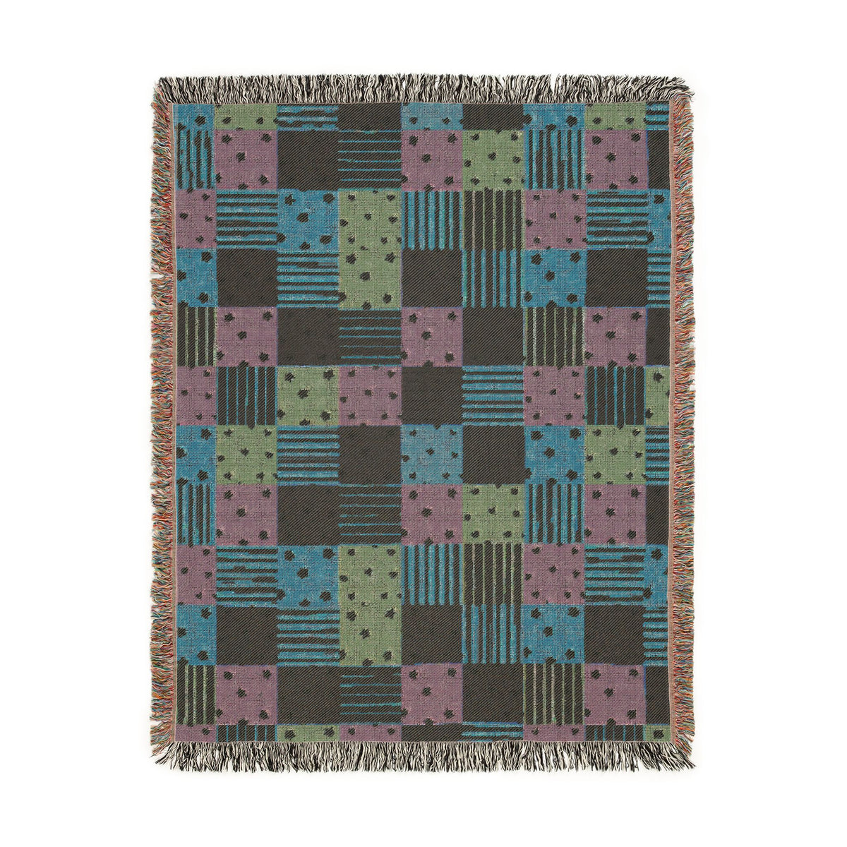 Colorful Patchwork Hearts & Stars Woven Throw Blanket