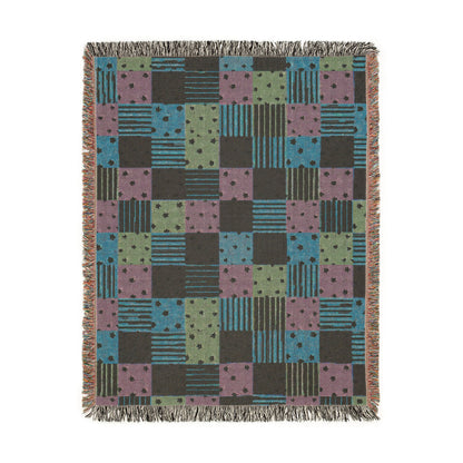 Colorful Patchwork Hearts & Stars Woven Throw Blanket