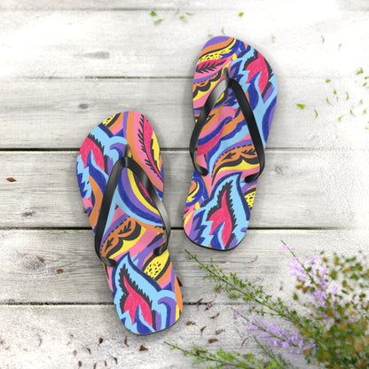 Vibrant Abstract Botanical Swirl Flip Flops — Artistic Summer Sandals