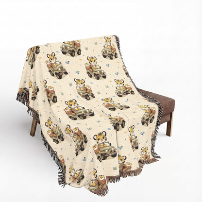 Adventures Safari Tiger Jeeps Woven Throw Blanket