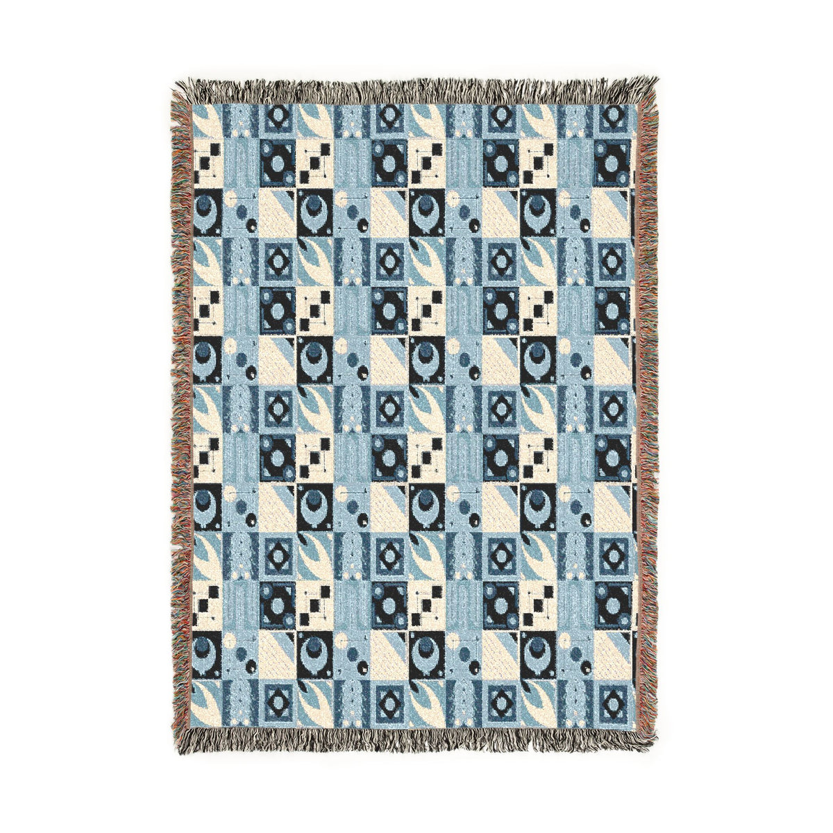 Coastal Geometric Cotton Woven Throw Blanket