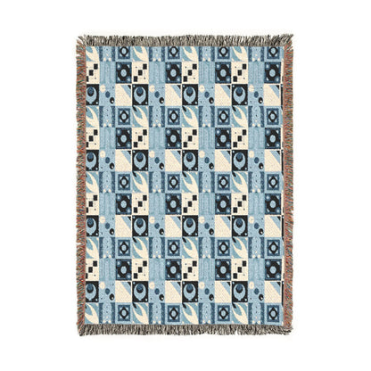 Coastal Geometric Cotton Woven Throw Blanket