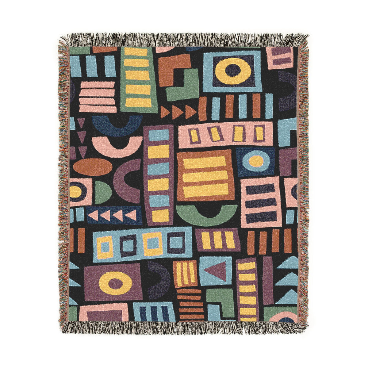 Mid-Century Geometric Mosaic Woven Throw Blanket