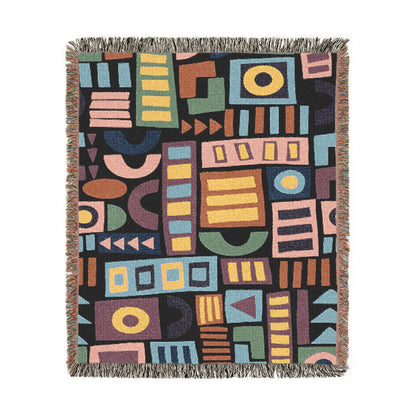 Mid-Century Geometric Mosaic Woven Throw Blanket