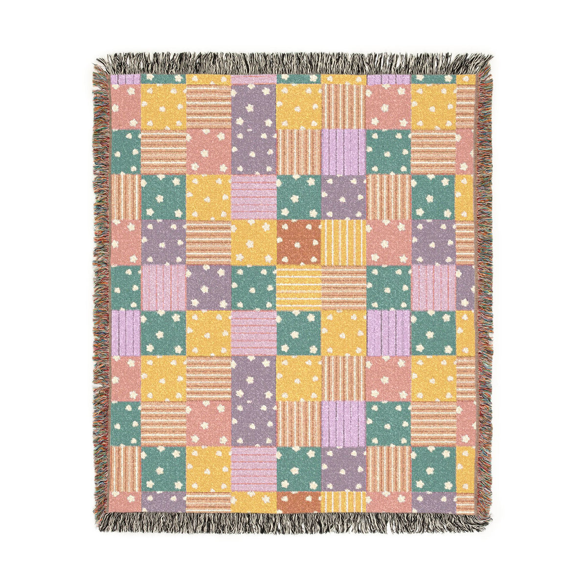 Colorful Patchwork Hearts & Stars Woven Throw Blanket