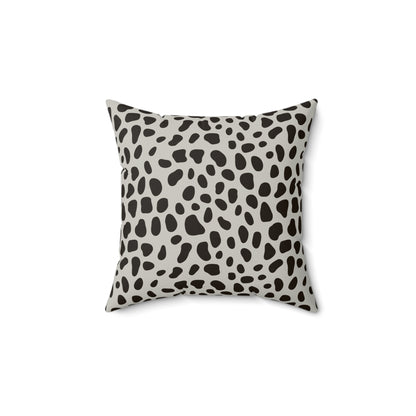 Dalmatian Spot Minimalist Faux Suede Square Pillow | Chic Animal Print Accent Cushion