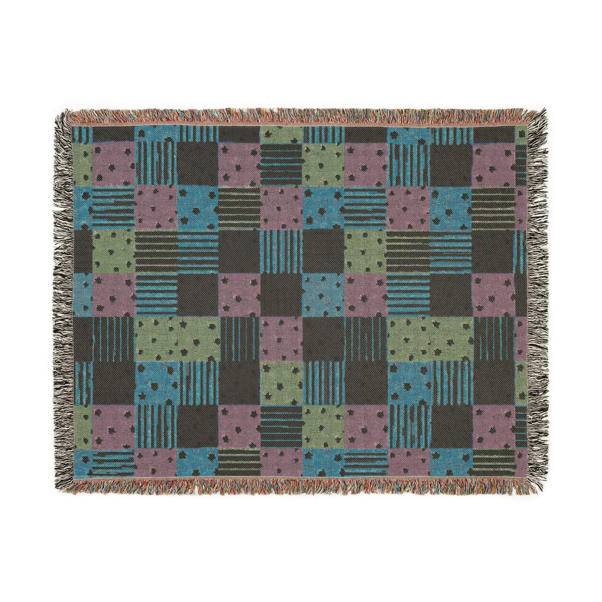 Colorful Patchwork Hearts & Stars Woven Throw Blanket