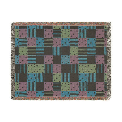 Colorful Patchwork Hearts & Stars Woven Throw Blanket