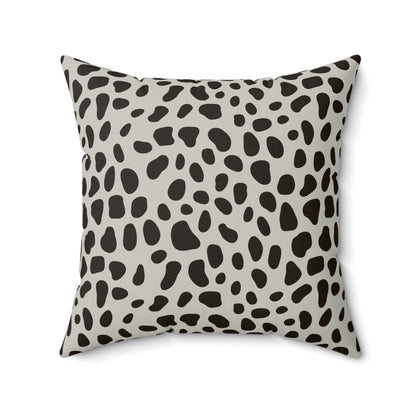 Dalmatian Spot Minimalist Faux Suede Square Pillow | Chic Animal Print Accent Cushion