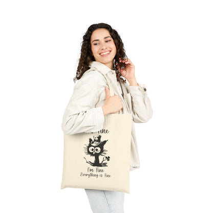 "It's Fine I'm Fine Everything is Fine" St. Patrick's Day Cat Cotton Canvas Tote Bag