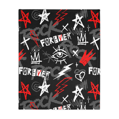 Forever Punk Microfiber Throw Blanket - Black Red Graffiti (Two-sided print)