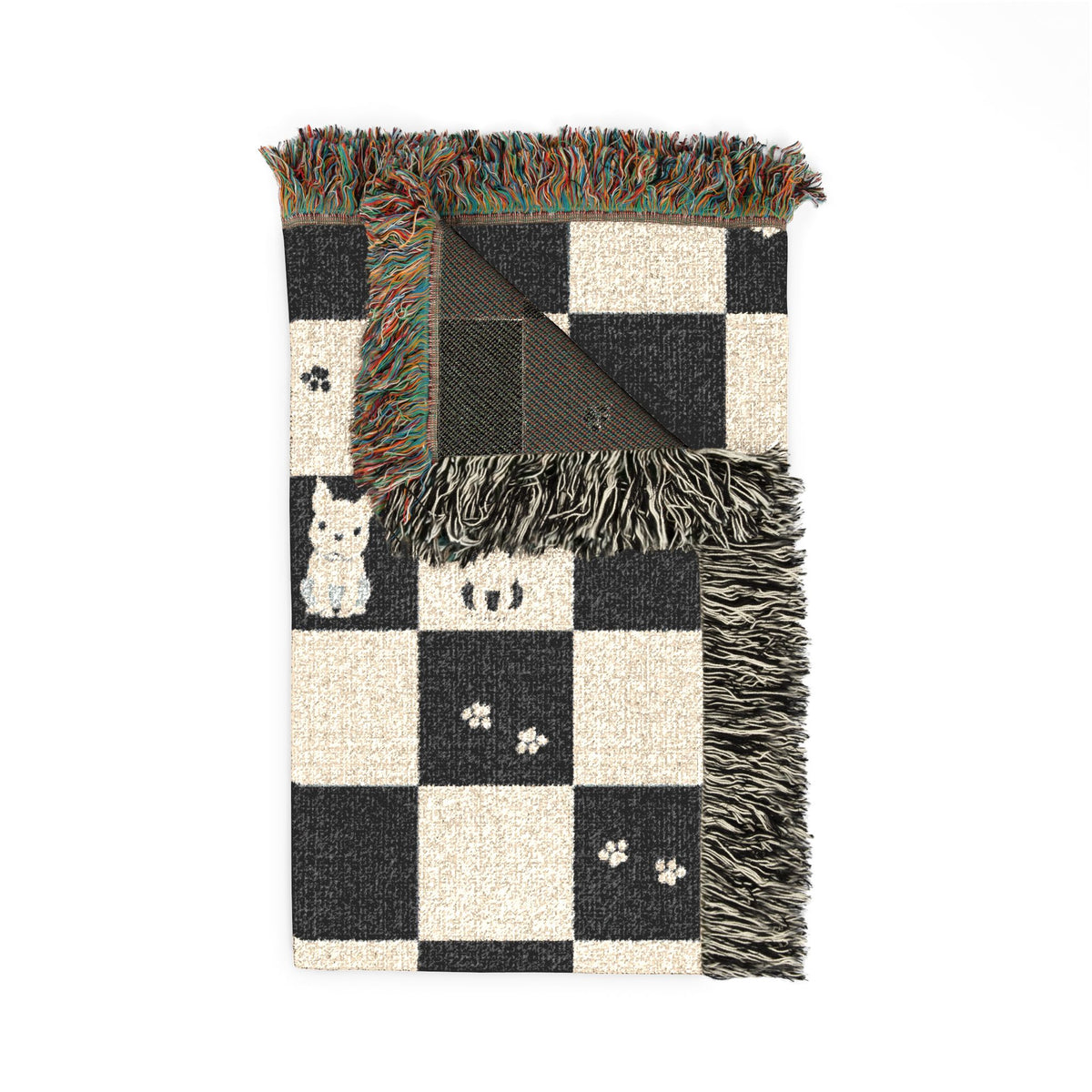 French Bulldog Checkerboard Woven Throw Blanket