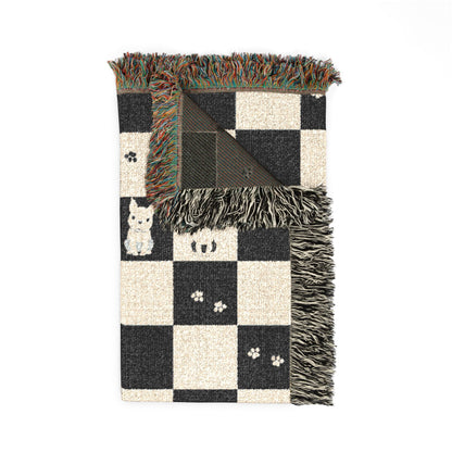 French Bulldog Checkerboard Woven Throw Blanket