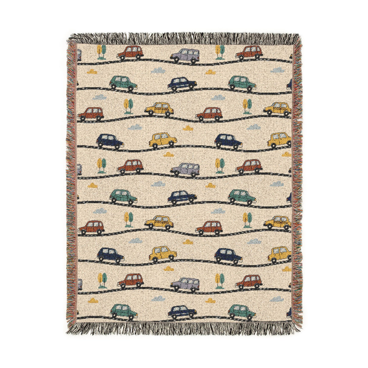 Whimsical Road Trip Cars & Traffic Woven Throw Blanket