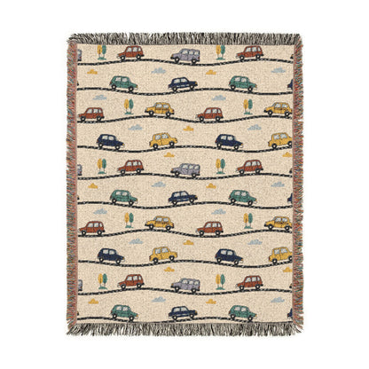 Whimsical Road Trip Cars & Traffic Woven Throw Blanket