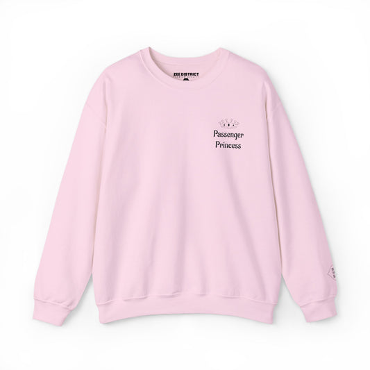 Personalized Passenger Princess Embroidered Crewneck Sweatshirt — Custom Name & Date Sleeve Detail