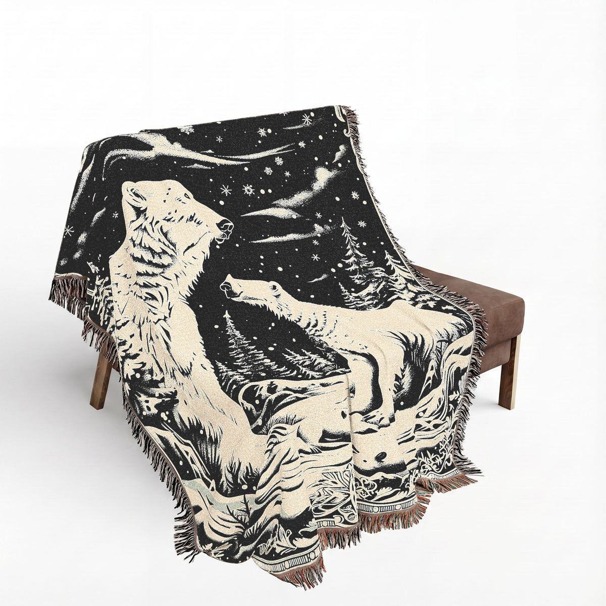 Polar Bear Family Woven Blanket - Cozy Arctic Night Throw