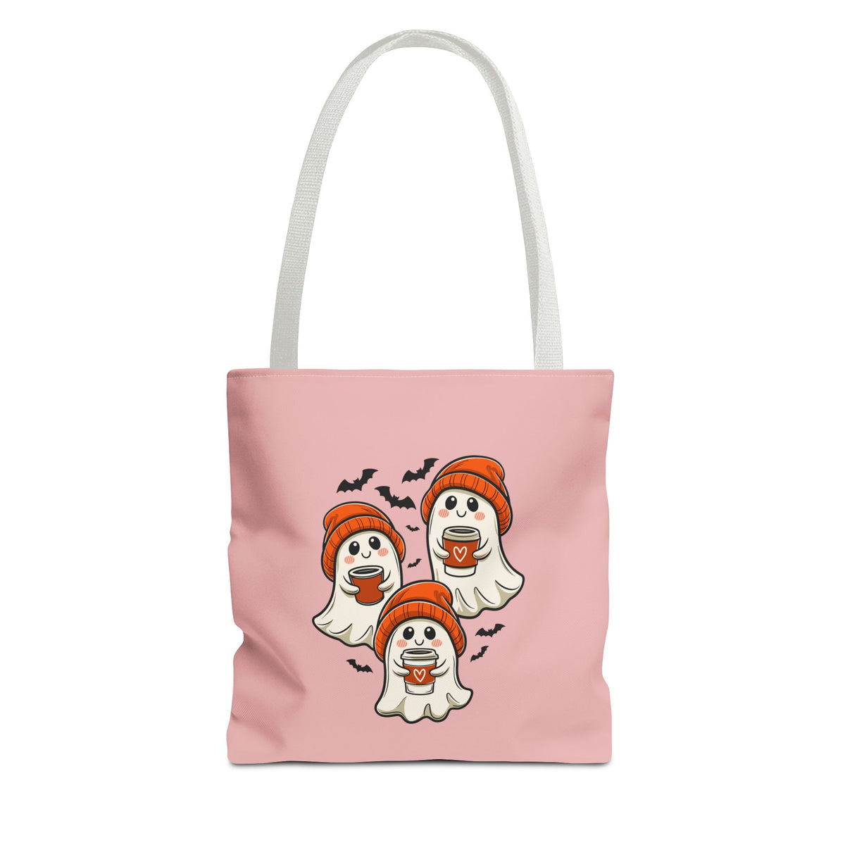 "Spooky Coffee Squad" Cute Ghosts With Beanies Polyester Tote Bag