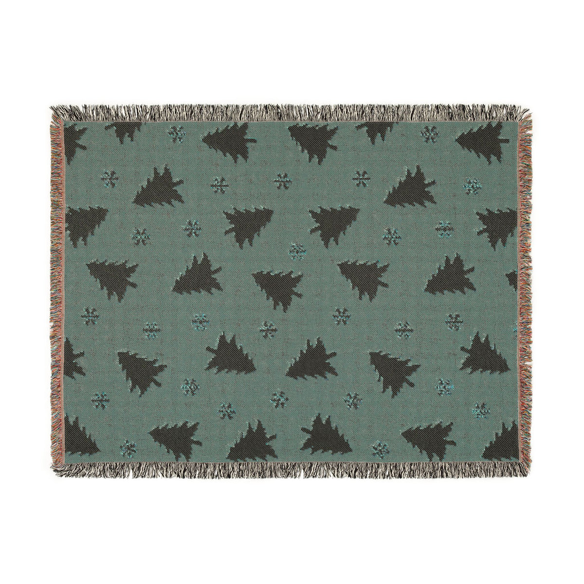 Rustic Pine Tree & Snowflake Woven Holiday Throw Blanket