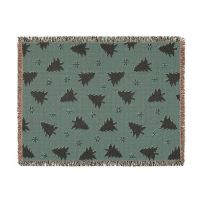Rustic Pine Tree & Snowflake Woven Holiday Throw Blanket