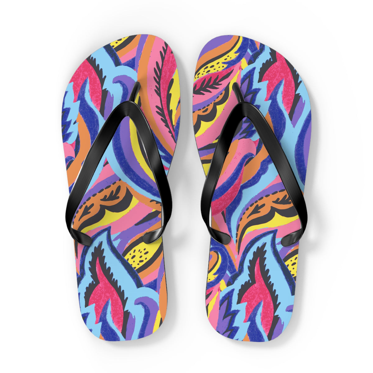 Vibrant Abstract Botanical Swirl Flip Flops — Artistic Summer Sandals