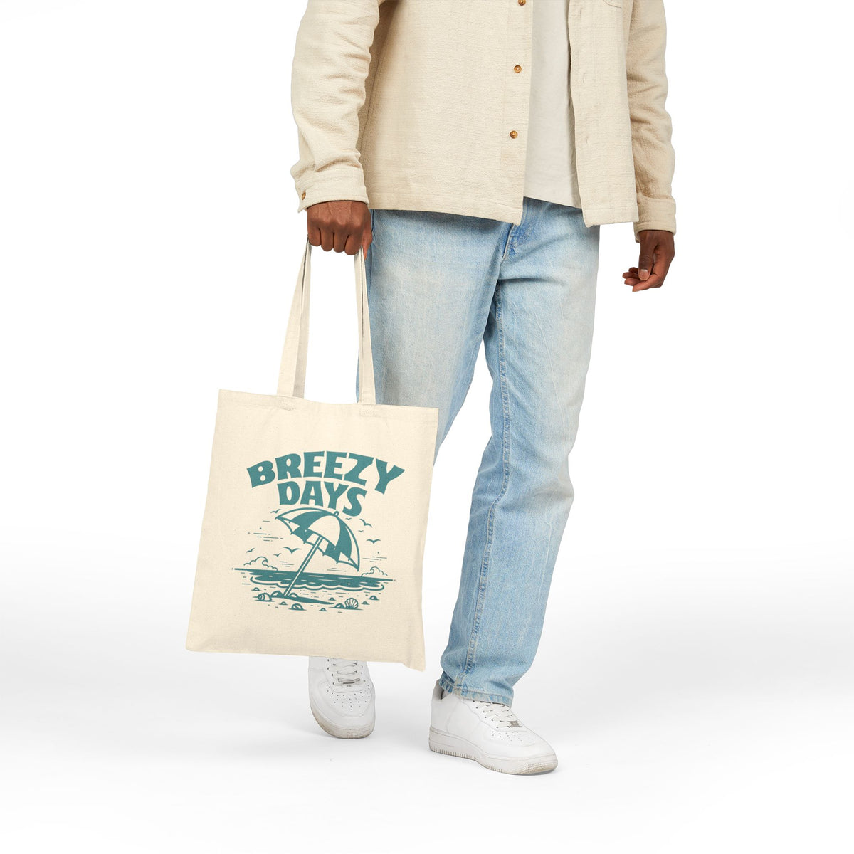 "Breezy Days" Beach Umbrella Coastal Cotton Canvas Tote Bag