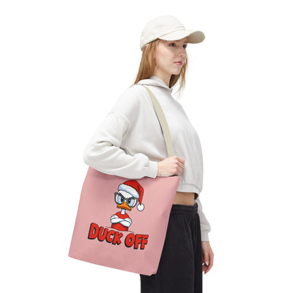 "Duck Off" Grumpy Santa Duck Funny Christmas Polyester Tote Bag